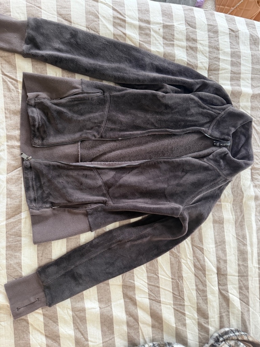 Athleta Charcoal Gray Plush Zip-Up Fleece Jacket
